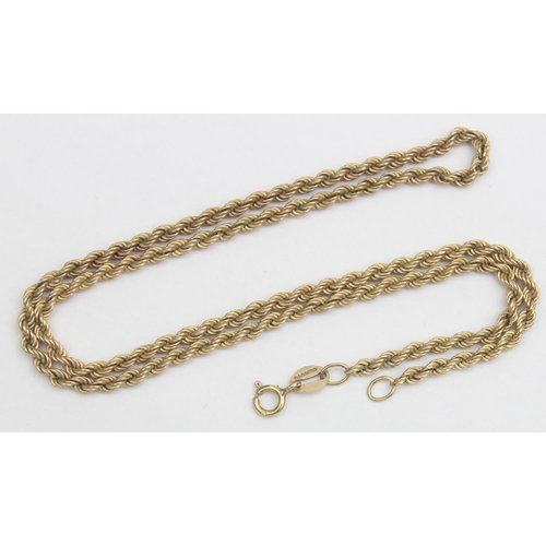 1109 - 9ct gold rope twist necklace, marked and XRF confirmed, approx 41cm long, approx 2.81g gross