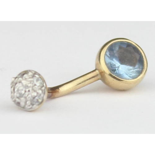 1113 - A 9ct gold navel barbell with facet cut stones, marked and XRF confirmed, approx 2.11g gross