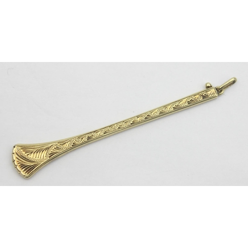 1116 - An unusual 14ct gold retractable champagne swizzle stick, marked 585 and XRF confirmed, approx 11.5c... 