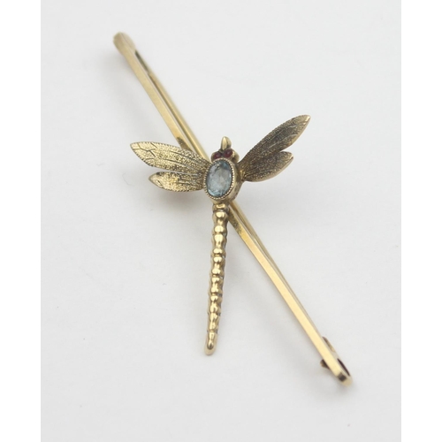 1118 - A vintage 9ct gold brooch formed as a Dragonfly, seemingly unmarked but XRF confirmed as 9ct gold, a... 