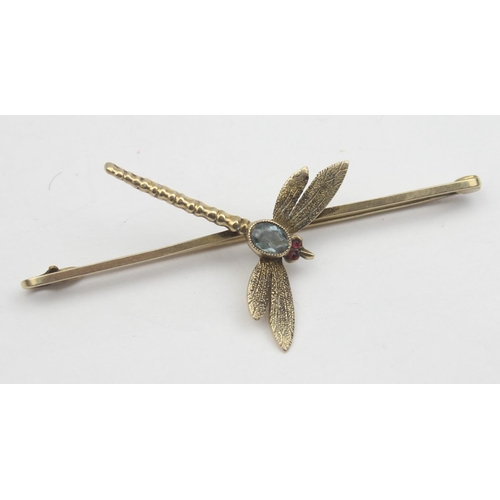 1118 - A vintage 9ct gold brooch formed as a Dragonfly, seemingly unmarked but XRF confirmed as 9ct gold, a... 