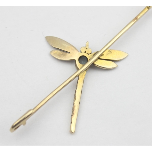 1118 - A vintage 9ct gold brooch formed as a Dragonfly, seemingly unmarked but XRF confirmed as 9ct gold, a... 