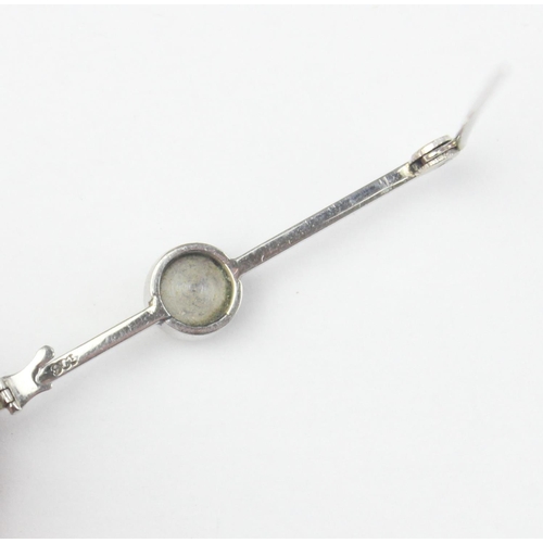 1132 - A vintage 9ct white gold and pearl set bar brooch. marked and XRF confirmed, approx 50mm wide, appro... 