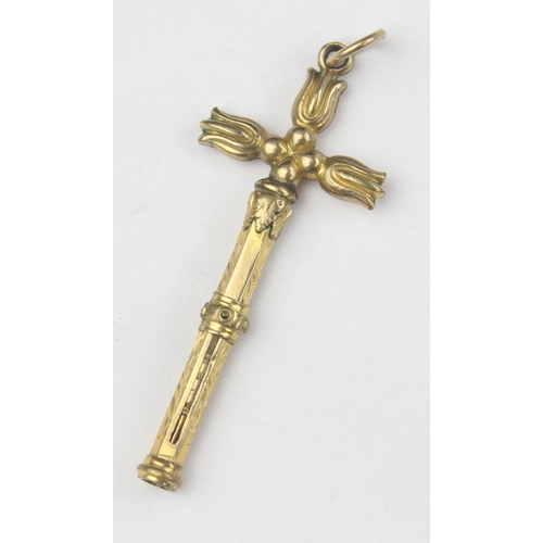 1133 - An antique 9ct gold chatelaine propelling pencil, seemingly unmarked but XRF confirmed, approx 55mm ... 