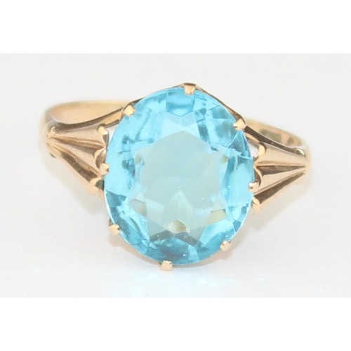 1148 - An unusual retro Swedish 14ct gold cocktail ring set with a large facet cut light blue green stone, ... 