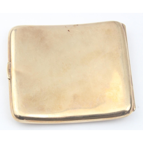 1149 - A 9ct gold cigarette case of plain curved form, Birmingham 1920 by Cohen & Charles, approx 95mm x 85... 