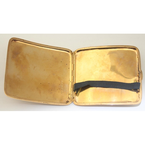 1149 - A 9ct gold cigarette case of plain curved form, Birmingham 1920 by Cohen & Charles, approx 95mm x 85... 