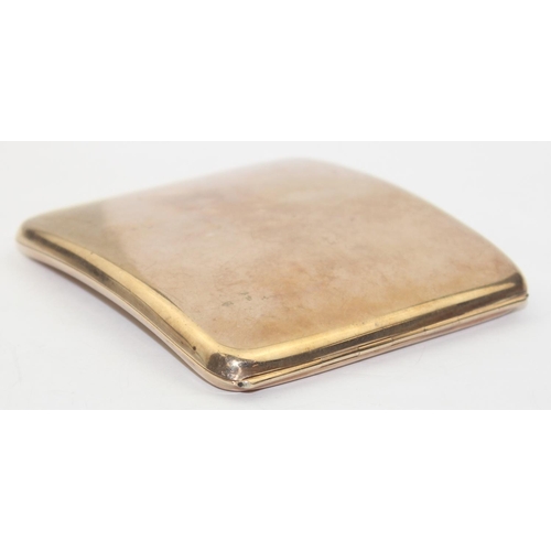 1149 - A 9ct gold cigarette case of plain curved form, Birmingham 1920 by Cohen & Charles, approx 95mm x 85... 