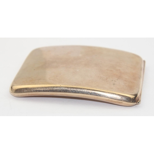 1149 - A 9ct gold cigarette case of plain curved form, Birmingham 1920 by Cohen & Charles, approx 95mm x 85... 