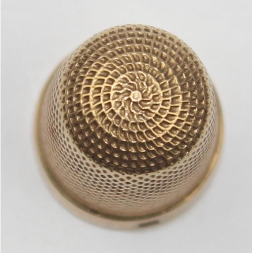 1159 - 14ct gold thimble, indistinctly marked but XRF confirmed, approx 4.06g gross