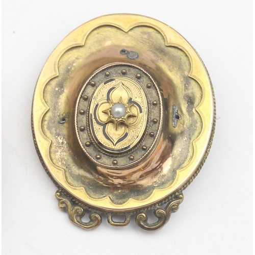 1162 - An antique damaged yellow metal brooch, unmarked and XRF testing inconsistently mostly above 14ct go... 