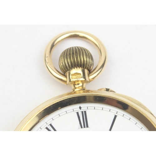 1300 - An 18ct gold cased open faced pocket watch by JW Benson, white enamel dial with Roman Numerals, case... 