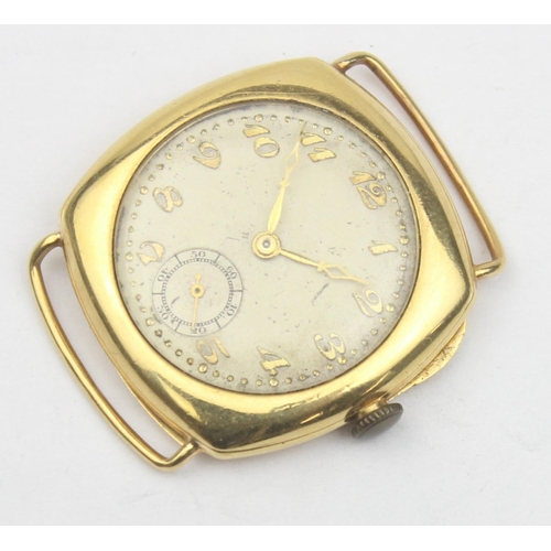 1301 - An 18ct gold cased Art Deco period cushion shaped wristwatch, import marks for Glasgow 1930, approx ... 