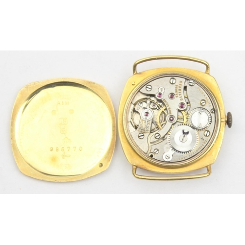 1301 - An 18ct gold cased Art Deco period cushion shaped wristwatch, import marks for Glasgow 1930, approx ... 