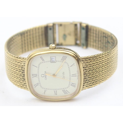 1303 - A vintage Omega De Ville gents wristwatch with gold plated vase and mesh strap, with quartz movement... 