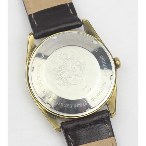 1310 - A vintage Pilot Automatic watch with gold plated case, the silvered dial with baton numerals, later ... 