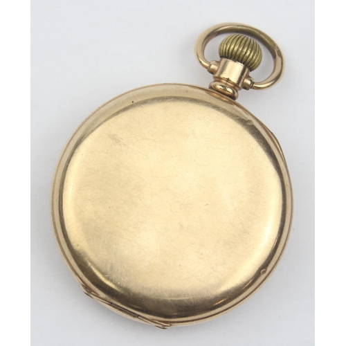 1311 - A vintage Waltham gold plated pocket watch with white enamel open face dial, Roman numerals, approx ... 