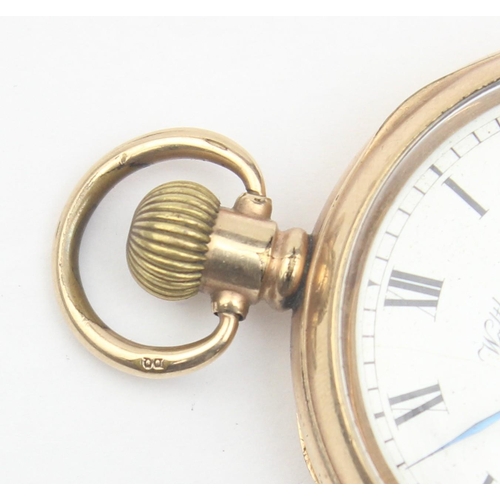 1311 - A vintage Waltham gold plated pocket watch with white enamel open face dial, Roman numerals, approx ... 