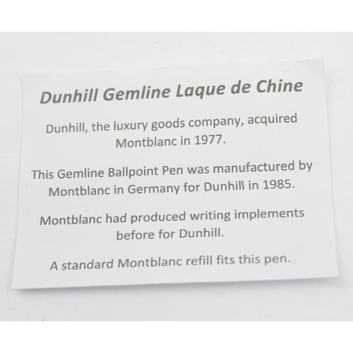 1530 - A vintage Dunhill Gemline Laque De Chine ballpoint pen, Dunhill acquired Mont Blanc in 1977 so this ... 