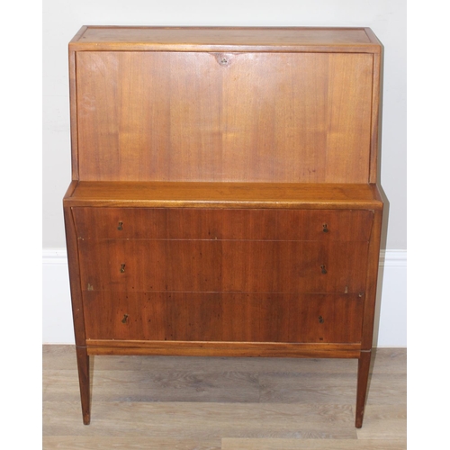 32 - A retro bureau with fall front top over 3 drawers, seemingly unmarked, approx 81cm wide x 41cm deep ... 