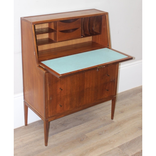 32 - A retro bureau with fall front top over 3 drawers, seemingly unmarked, approx 81cm wide x 41cm deep ... 