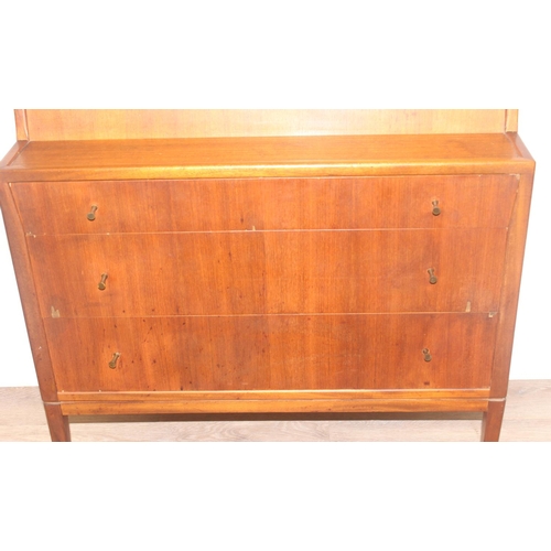 32 - A retro bureau with fall front top over 3 drawers, seemingly unmarked, approx 81cm wide x 41cm deep ... 