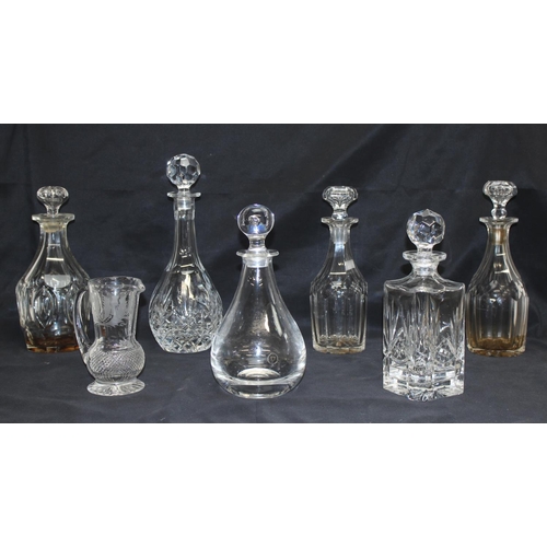 1710 - 6 assorted antique and later cut glass decanters, the largest approx 33cm tall and an Edinburgh Crys... 