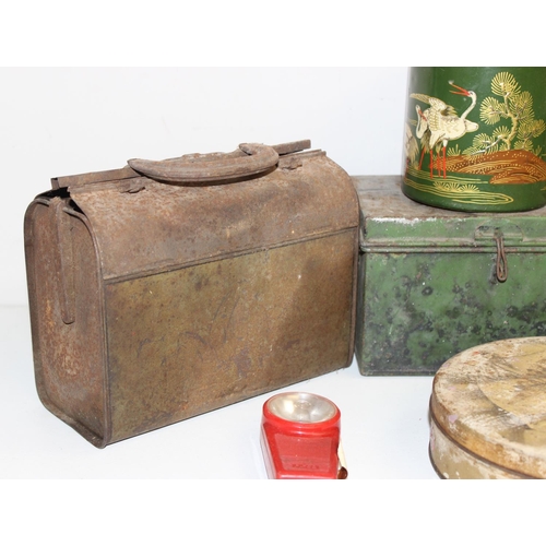 1713 - Qty of assorted vintage tins and other advertising items, a German made Boy's Brigade accordion etc