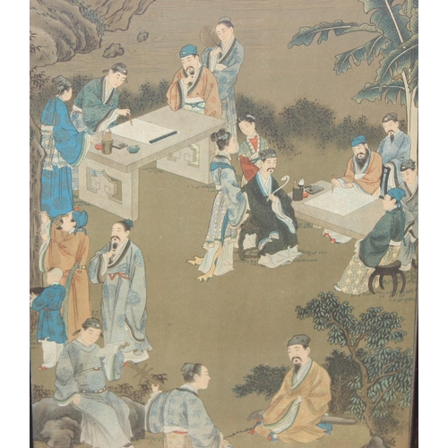 459S - A vintage Chinese print depicting a scene of scribes and musicians, likely early to mid 20th century... 