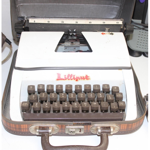 805 - Qty of assorted vintage and later electronic items to inc a GPO telephone, Lilliput typewriter in ca... 