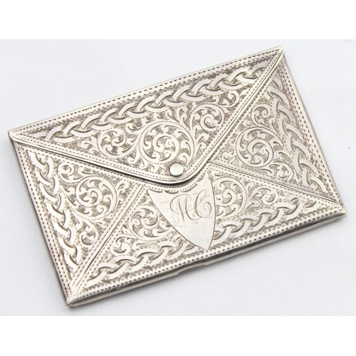 1068 - An Edwardian silver card case formed as an envelope with profuse engraved decoration, marked for Bir... 