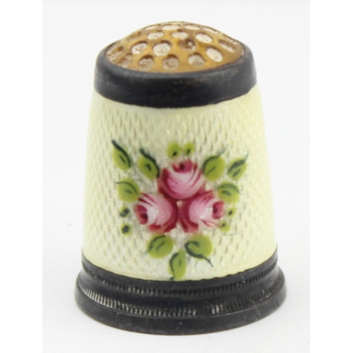 1081 - A vintage silver and hand painted floral enamel thimble, marked 935 and XRF confirmed, likely Scandi... 