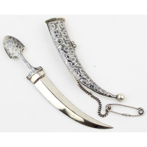 1168 - An antique Russian silver and niello brooch formed as a Kinjal or Knidjal dagger, likely for used as... 