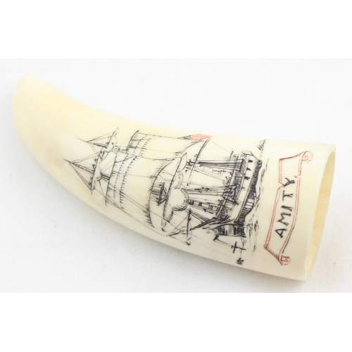 1562D - Gary Tonkin (Australian, 1949-) a scrimshaw whale's teeth entitled 