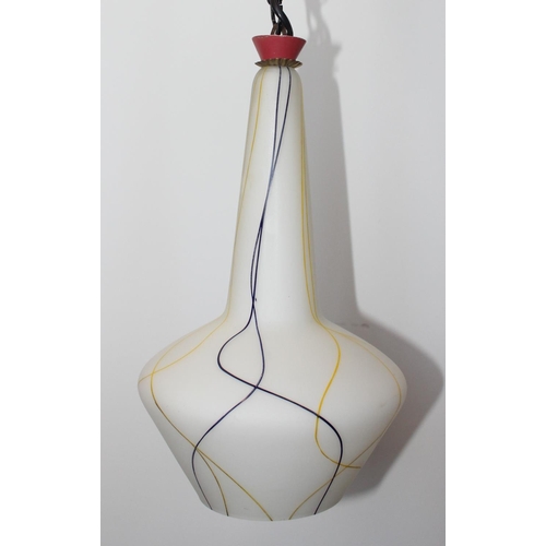 295L - Italian Lamps - 1950/60's glass bowl pendant light in white frosted glass with yellow and blue fine ... 