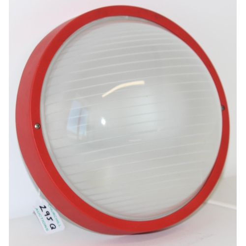 295Q - Italian Lamps - 1980's Prisma wall or ceiling light with plastic red surround and ribbed glass domed... 