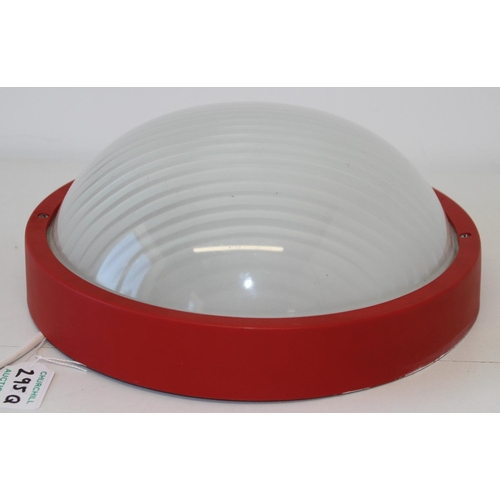 295Q - Italian Lamps - 1980's Prisma wall or ceiling light with plastic red surround and ribbed glass domed... 