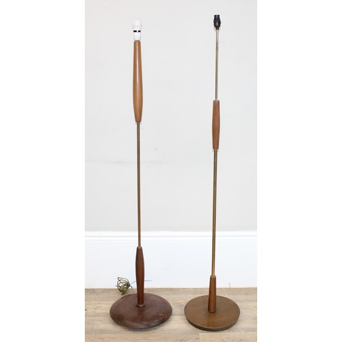 236 - 2 retro wooden and brass standard lamps, the tallest approx 150cm