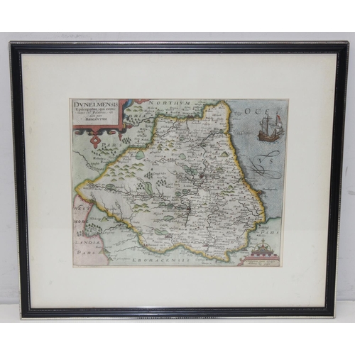 459L - Christopher Saxton (c. 1540 – c. 1610), an antique hand coloured map of Durham likely by William Kip... 