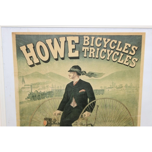 459N - An antique style advertising poster for Howe Bicycles & Tricycles, approx 58cm x 47cm inc frame