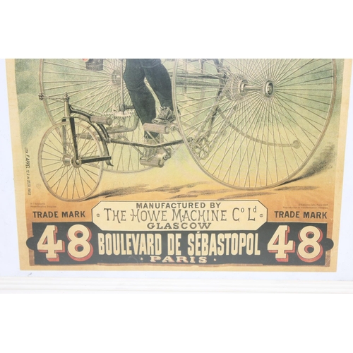 459N - An antique style advertising poster for Howe Bicycles & Tricycles, approx 58cm x 47cm inc frame