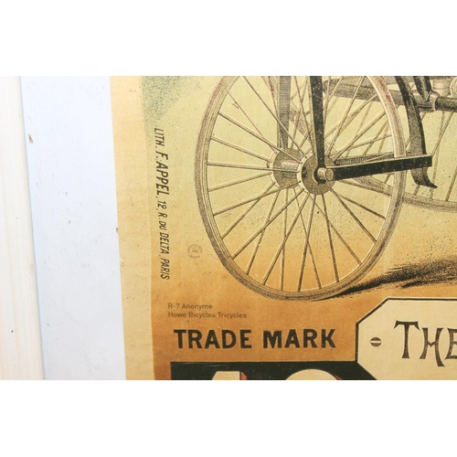 459N - An antique style advertising poster for Howe Bicycles & Tricycles, approx 58cm x 47cm inc frame