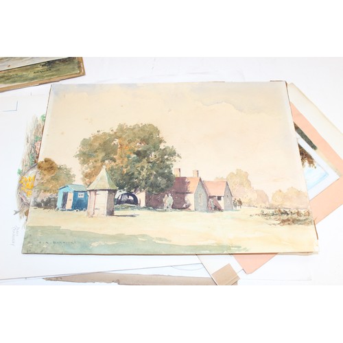 474 - Qty of antique and later hand-painted pictures and pencil sketches/drawings