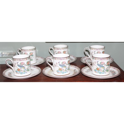 1566 - Wedgwood Kutani Crane pattern 6 person coffee cans or cups with saucers