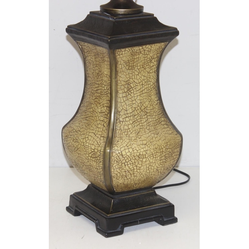 297 - A Chinese style crackle effect table lamp on bronzed vase, with shade, approx 95cm tall