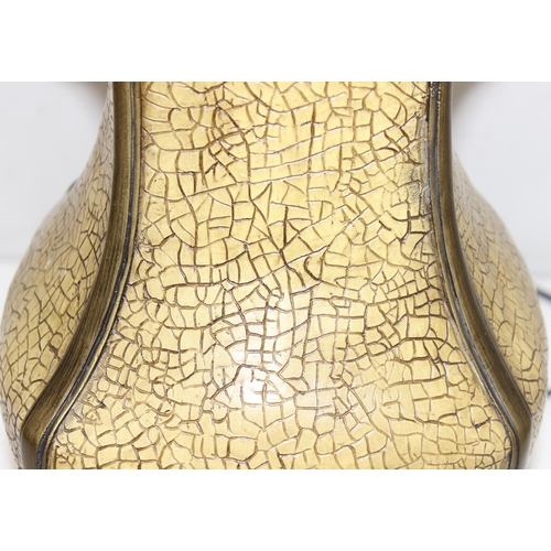 297 - A Chinese style crackle effect table lamp on bronzed vase, with shade, approx 95cm tall