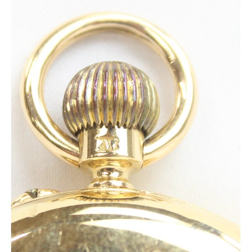 1300 - An 18ct gold cased open faced pocket watch by JW Benson, white enamel dial with Roman Numerals, case... 