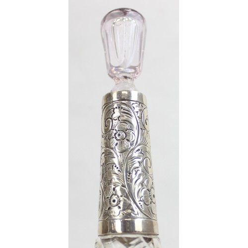 1033 - 3 assorted silver mounted and cut glass items to inc 2 scent bottles and a silver footed vase, vario... 