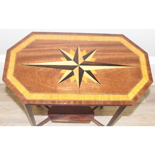 62 - An Edwardian style Sheraton Revival side table of elongated octagonal form with unusual inlay, appro... 