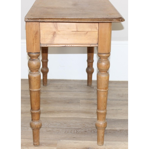 118 - A Victorian pine hall table or desk with turned legs, approx 113cm wide x 51cm deep x 75cm tall